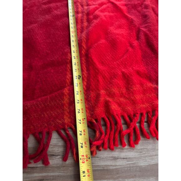 Vintage Hand Woven Red Stripe Wool Blanket 45"x80" Fringe - Picture 4 of 10